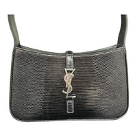 SAINT LAURENT LE5A7 Lizard Skin Hobo Bag, Shoulder Bag, Handbag Women's Black Silver