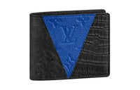 LOUIS VUITTON Crocodile Leather With Ostrich Leather And Taurillon Leather Wallet Men's Blue & Black