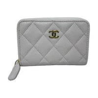 CHANEL Leather Wallet Women's Gray White