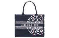 DIOR BookTote Embroidery Tote Bag Shopping Bag Handbag Medium Size Women's Blue