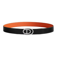 HERMES Odyssee Smooth Buckle Calfskin Palladium-Plated Leather Belts Unisex Black/Orange Width: 3.2CM