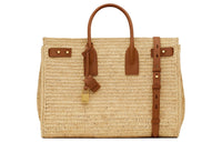 SAINT LAURENT SAC DE JOUR Raffia Cow Leather Patchwork Handbag Medium Size Women's Natural Multicolor Brick