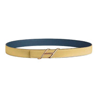 HERMES Rose Gold Plated Leather Belts Women's Chick Yellow/Navy Width 2.4CM