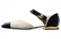 CHANEL Flat Shoes Women's White Black