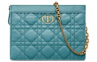 DIOR Caro Cow Leather Portable One Shoulder Crossbody Clutches Women's Sky Blue