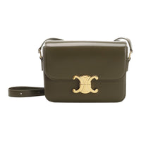 CELINE Triomphe Cow Leather Shoulder Bag Women's Green