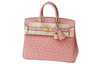 HERMES Birkin Ostrich Leather Handbag Regular Women's 94 Ceramic Powder
