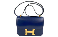 HERMES Constance Box Leather Shoulder Bag, Crossbody Bag Women's 73 Bleu Saphir Sapphire Blue