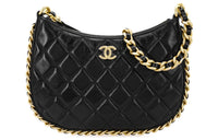 CHANEL Lambskin Hobo Bag Shoulder Bag Handbag Small Size Women's Black