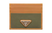 PRADA Recycled Nylon Card Holder Men's Khaki & Camel