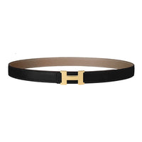 HERMES Calfskin, Gold Plated Leather Belts Women's Black/Brown Width 2.4cm
