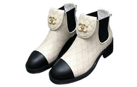 CHANEL Ankle-Length Chelsea Boots Women's White Black