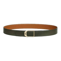 HERMES Calfskin Leather Belts Men's Green Brown Width: 3.2CM