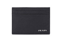 PRADA Saffiano Leather Card Holder With Card Clip Men's Black