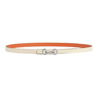 HERMES Palladium-Plated Leather Belts Women's White Orange Width 1.3CM