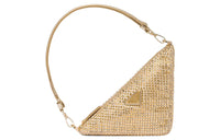 PRADA Triangle Faux Crystal Satin Fabric One Shoulder Handbags Mini Women's Gold