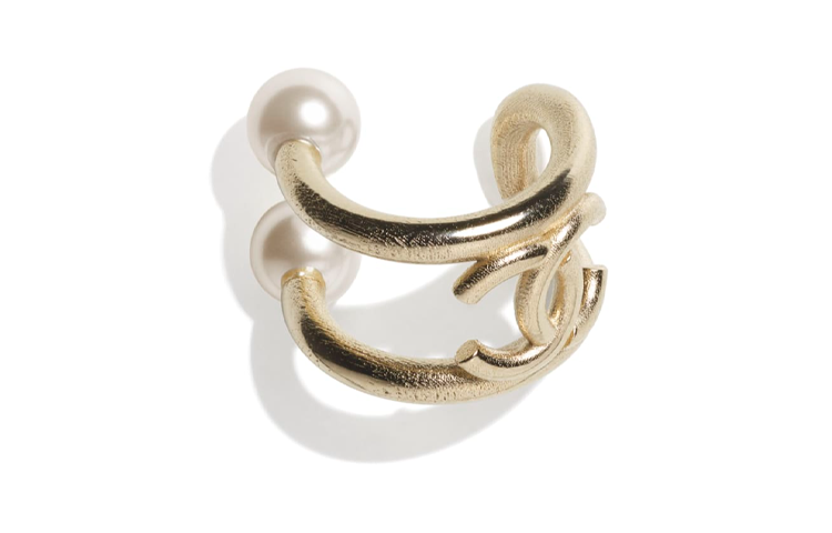 CHANEL Earrings Women's Gold/Pearl White