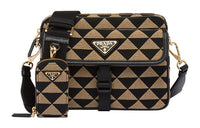 PRADA Symbole Fabric With Leather Crossbody Bag, Shoulder Bag Men's Black/Beige