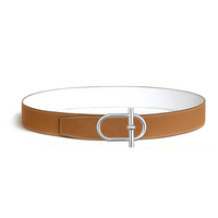 HERMES Calfskin Palladium-Plated Leather Belts Men's Brown/White Width: 3.8CM