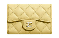 CHANEL Grain Embossed Cow Leather Coin Purse, Wallet, Card Holder Small Size Women's Yellow