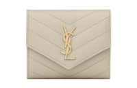 SAINT LAURENT CASSANDRE Calfskin Card Holder Wallet Women's Vintage White