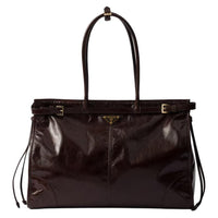 PRADA Soft Leather Shoulder Bag Crossbody Bag Handbag Large Size Women's Dark Brown