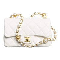 CHANEL Lambskin Portable Crossbody Bag Shoulder Bag Women's White