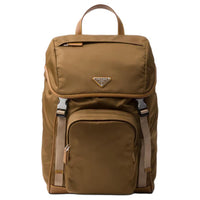 PRADA Fabric With Leather Backpack Unisex Yellow Brown
