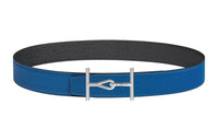 HERMES Elegant Silver Buckle Epsom Calfskin Double-Sided Leather Belt Men's Blue Width: 3.8cm