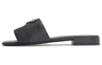 PRADA Logo Slide Sandals Black Saffiano Leather