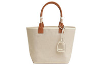 HERMES Steeple H-Canvas With Swift Calfskin Canvas Bag Handbags Regular Women's Light Beige