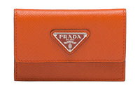 PRADA Saffiano Leather Card Holder Coin Purse Unisex Papaya Color