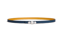 HERMES Double Sided Decorative Plate Buckle Leather Belts Women's Blue/Yellow Width 1.3CM