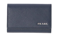 PRADA Saffiano Calfskin Key Pouch Men's Marine Blue & Light Gray