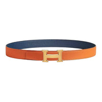 HERMES Calfskin Leather Belts Women's Orange Blue Width: 3.2CM