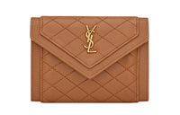 SAINT LAURENT GABY Lambskin Envelope Bag Card Holder Wallet Small Size Women's Brown