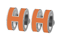 HERMES Stud Earrings Women's Orange With Silver Trim