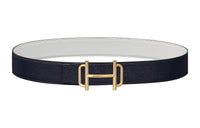 HERMES Comfortable Gold Buckle Epsom Calfskin Double-Sided Leather Belt Men's Indigo/White Width: 3.8cm