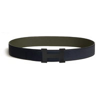 HERMES Calfskin Palladium-Plated Leather Belts Men's Blue/Green Width: 3.8CM