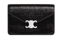 CELINE Triomphe Cow Leather Binding Shoulder Bag Crossbody Bag Wallets Women's Black