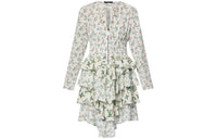 LOUIS VUITTON Floral Print Long-Sleeved Tiered Dress