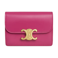 CELINE Triomphe Cow Leather Wallet, Card Holder Women's Fuchsia