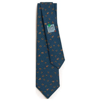 HERMES Mulberry Silk Ties Men's Marine Blue/Orange