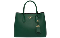 PRADA Double Leather Handbag Women's Table Tennis Green