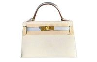 HERMES Mini Kelly Epsom Leather Handbag Regular Women's Milkshake White Spelled Glacier Blue