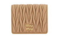MIU MIU Matelassé Soft Sheepskin Leather Wallet Trumpets Women's Beige