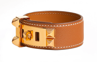 HERMES Calfskin Gold-Plated Bangles Women's Brown
