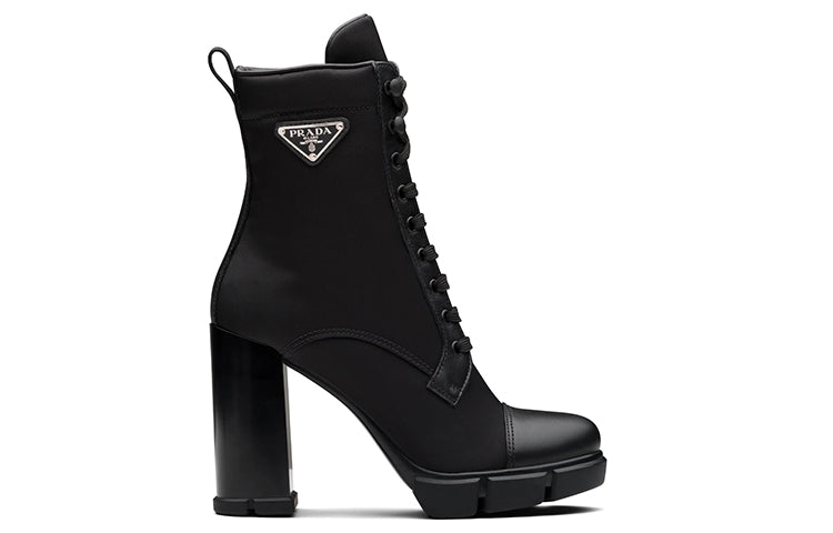 PRADA 110 Mm Nylon Booties Black Brushed Leather Women's