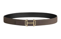 HERMES Two Tone Design Leather Belts Men's Light Umber Width 3.2CM