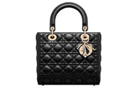 DIOR Lady Dior Sheepskin Shoulder Bag Crossbody Bag Handbag Medium Size Women's Black